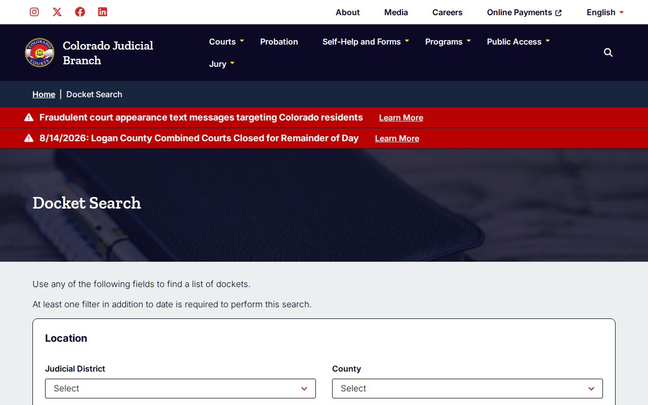 San Juan County court docket search on the Colorado Judicial Branch
